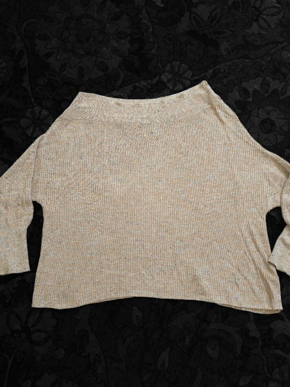 Free People Oversized Pullover Lightweight Tan Marled Boho Cozy Sweater Size M